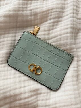 Kate Spade Blue Croc-Embossed Zip Card Holder in